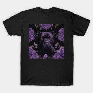 Black Staffy And Roses T-Shirt